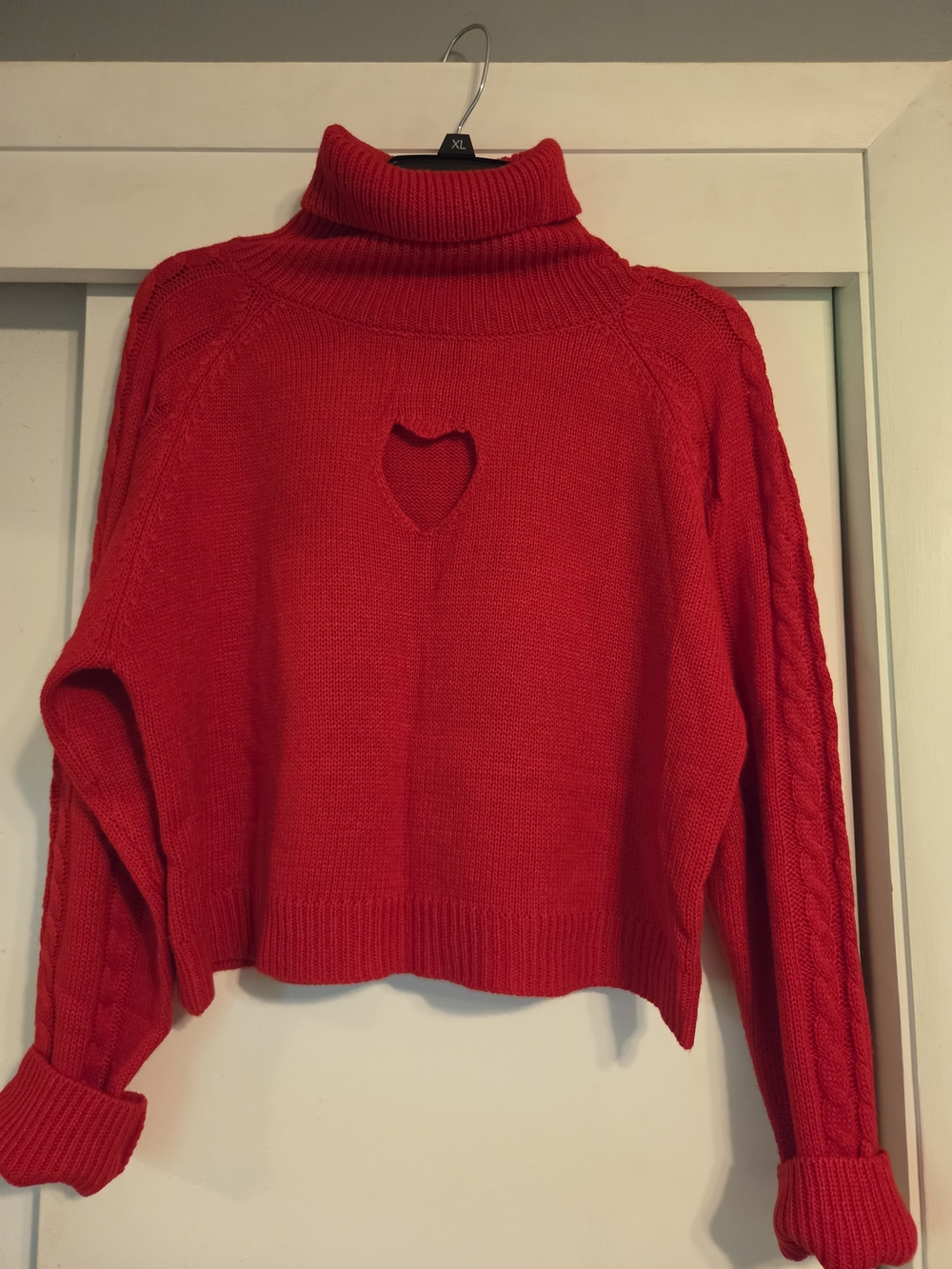 SHEIN Red Turtleneck Sweater with Heart Cutout